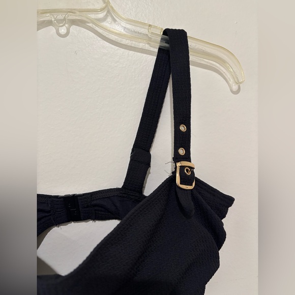 Black Textured Swim top with Buckle Strap Detail - Picture 3 of 5